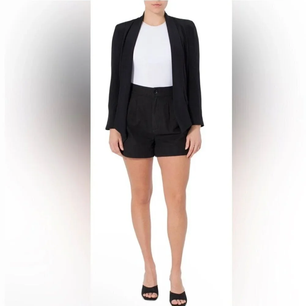 Joie Medium Pleated Linen Blend Women’s Black Shorts High Rise Pockets